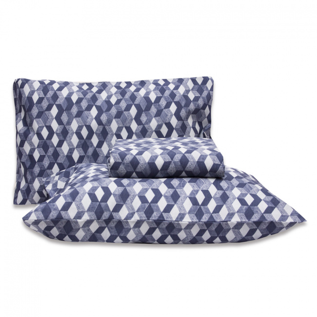 Jogo de Cama Casal Queen Premium Percal 140 Fios 03 Peças - Azul Serenity