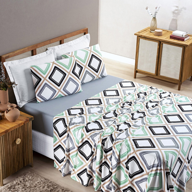 Jogo de Cama Casal Queen Quality 100% Algodão 04 Peças - Cinza