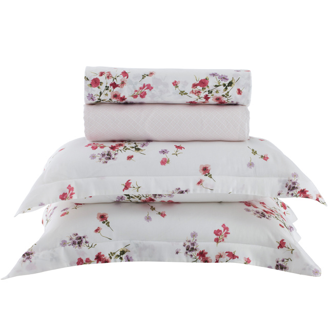 Jogo de Cama Lençol Casal 300 Fios Cetim 100% Algodão 04 Peças - Florelle