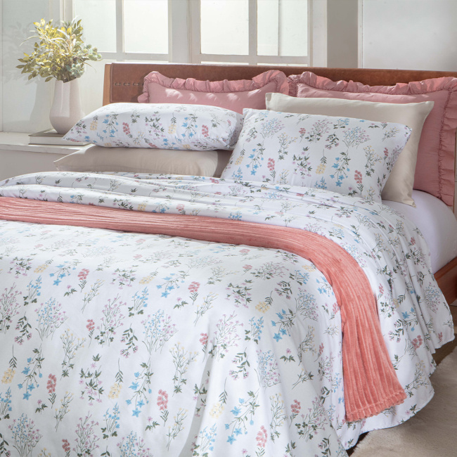 Jogo de Cama Lençol Casal Elegance Percal 400 Fios Toque de Algodão 04 Peças - Primavera