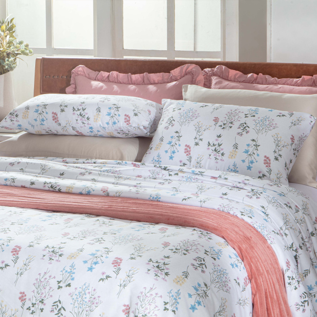 Jogo de Cama Lençol Casal Elegance Percal 400 Fios Toque de Algodão 04 Peças - Primavera