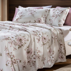 Jogo de Cama Lençol Queen Elegance Percal 400 Fios Toque de Algodão 04 Peças - Lírio Púrpura