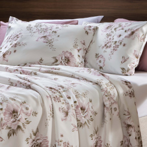 Jogo de Cama Lençol Queen Elegance Percal 400 Fios Toque de Algodão 04 Peças - Lírio Púrpura