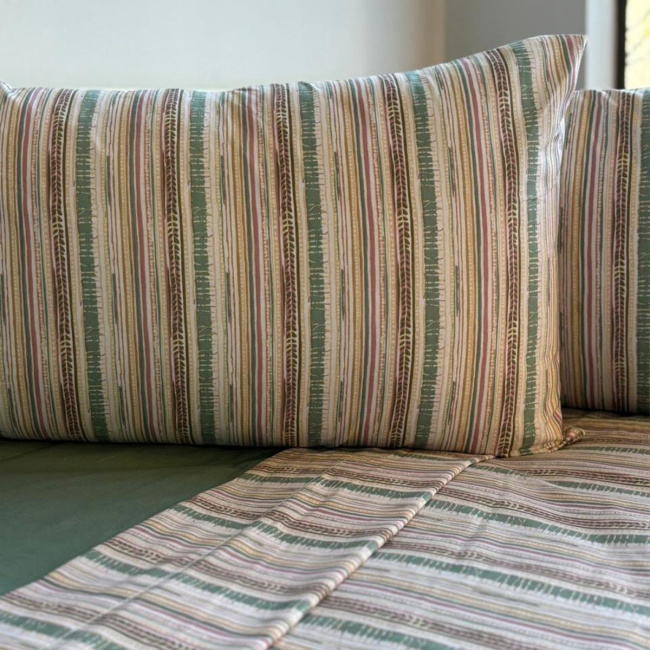 Jogo de Lençol Queen Vellari 180 Fios 100% Algodão 03 Peças - Listras Verdes