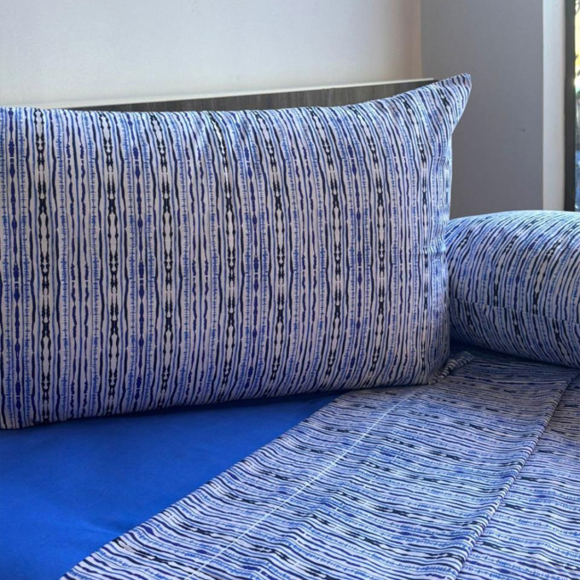 Jogo de Lençol Queen Vellari 180 Fios 100% Algodão 03 Peças - Mosaico Azul