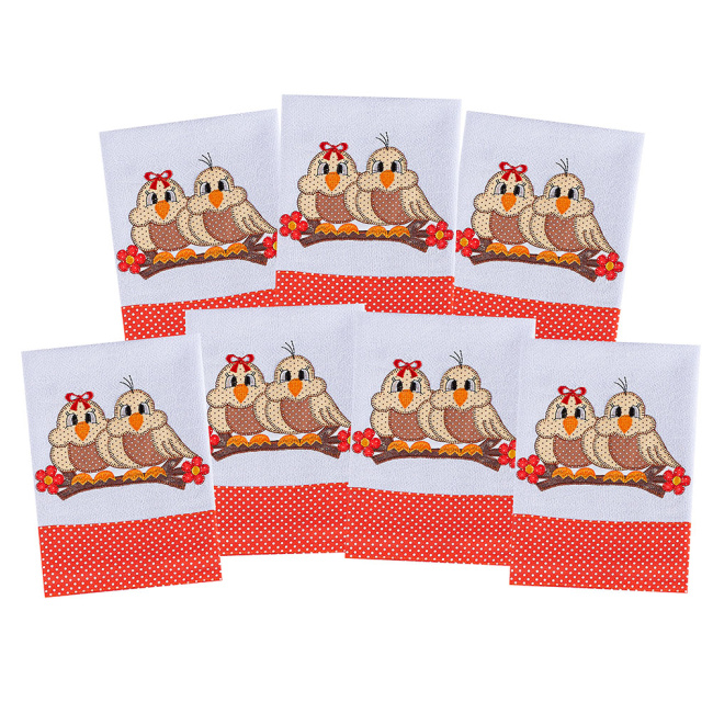 Jogo de Pano de Prato Bordado Cook 100% Algodão 07 Peças - Passarinhos
