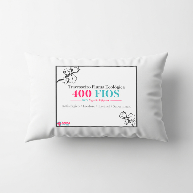 Kit 02 Travesseiros Pluma Ecológica Percal 400 Fios Egípcios 90cm x 50cm Antialérgico