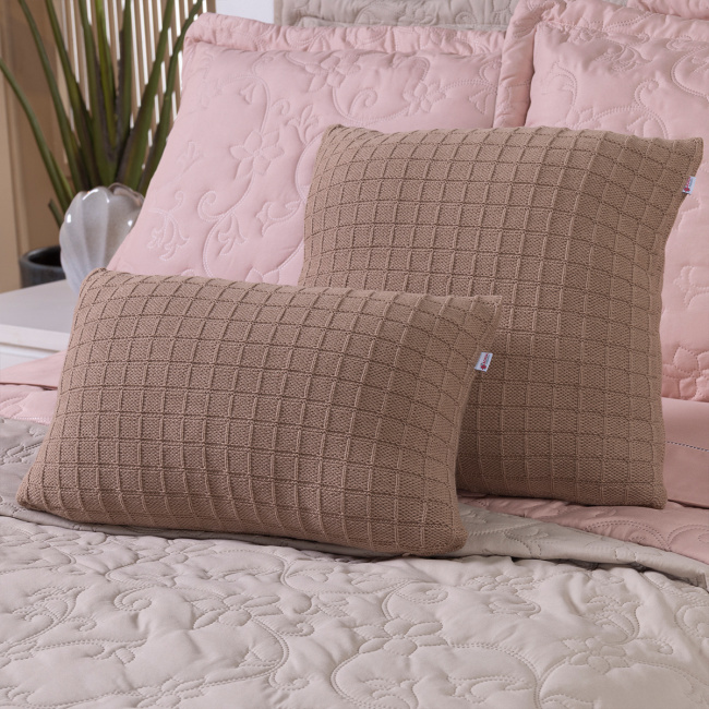 Kit Almofadas Nubia Tricot 100% Acrílico + Refil Silicone 02 Peças - Bege