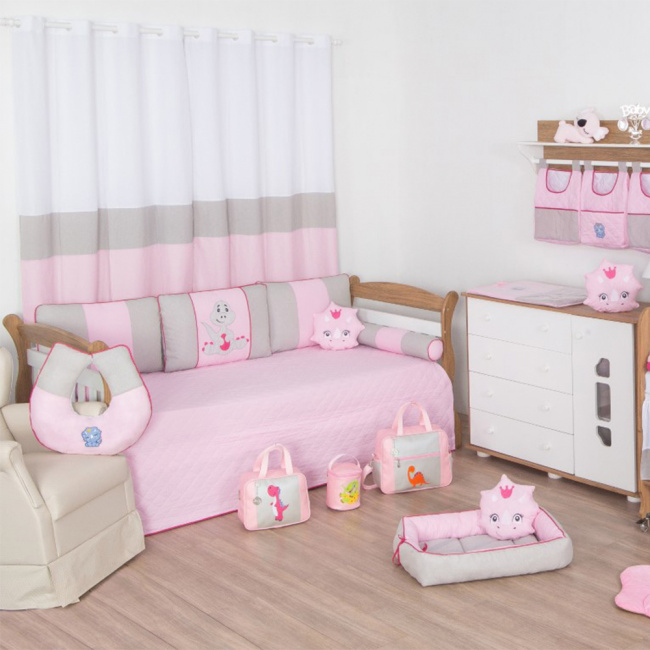 Kit Berço Americano Dino 11 Peças - Rosa