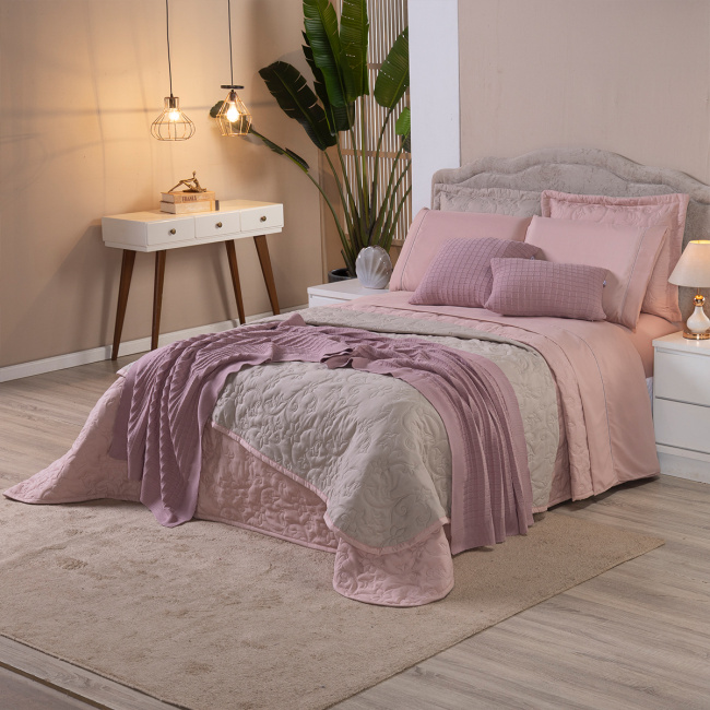 Kit Cama Posta Casal Suavit Percal 400 Fios 2,20m x 2,40m 10 Peças - Rosê / Bege