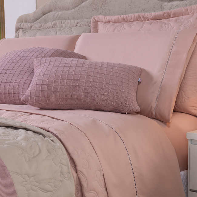 Kit Cama Posta Casal Suavit Percal 400 Fios 2,20m x 2,40m 10 Peças - Rosê / Bege