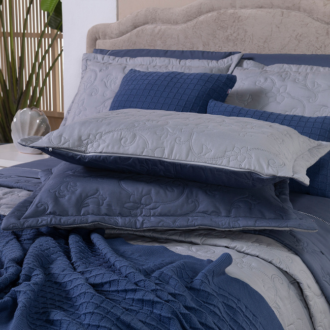 Kit Cama Posta King Suavit Percal 400 Fios 2,80m x 2,70m 10 Peças - Azul / Cinza