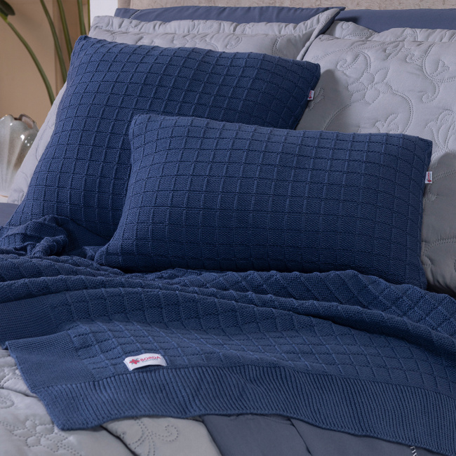 Kit Cama Posta Queen Suavit Percal 400 Fios 2,60m x 2,40m 10 Peças - Azul / Cinza