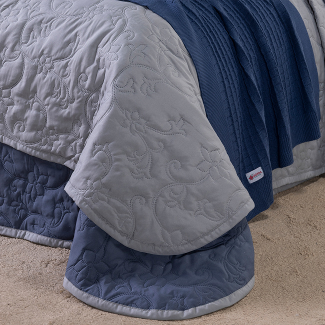 Kit Cama Posta Queen Suavit Percal 400 Fios 2,60m x 2,40m 10 Peças - Azul / Cinza