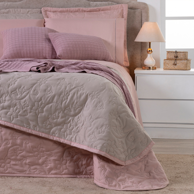 Kit Cama Posta Queen Suavit Percal 400 Fios 2,60m x 2,40m 10 Peças - Rosê / Bege