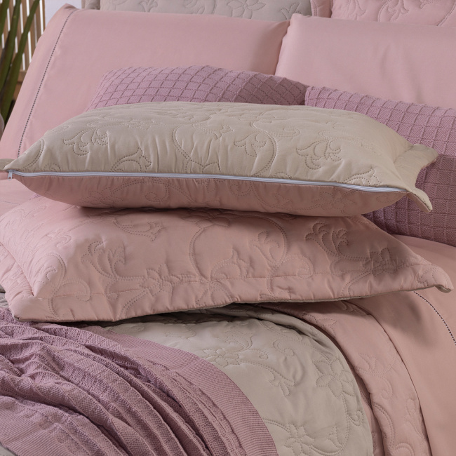 Kit Cama Posta Queen Suavit Percal 400 Fios 2,60m x 2,40m 10 Peças - Rosê / Bege