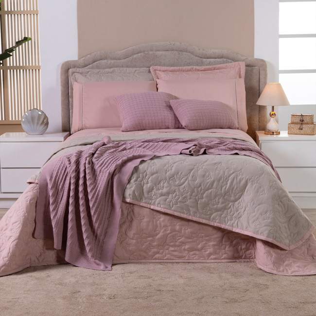 Kit Cama Posta Queen Suavit Percal 400 Fios 2,60m x 2,40m 10 Peças - Rosê / Bege