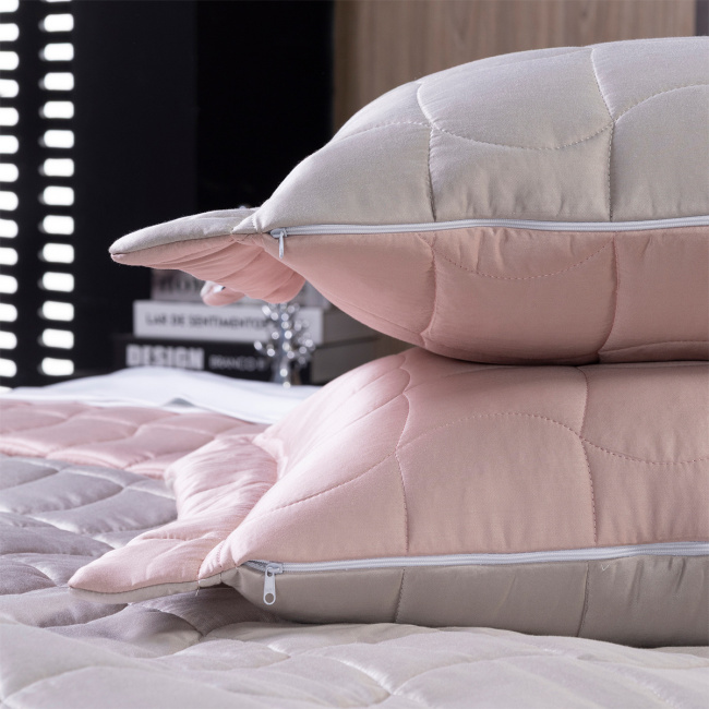 KIT Cama Posta Super King Maelis 100% Fibra de Bambu Dupla Face 3,15m x 2,70m 10 Peças - Bege / Rosê