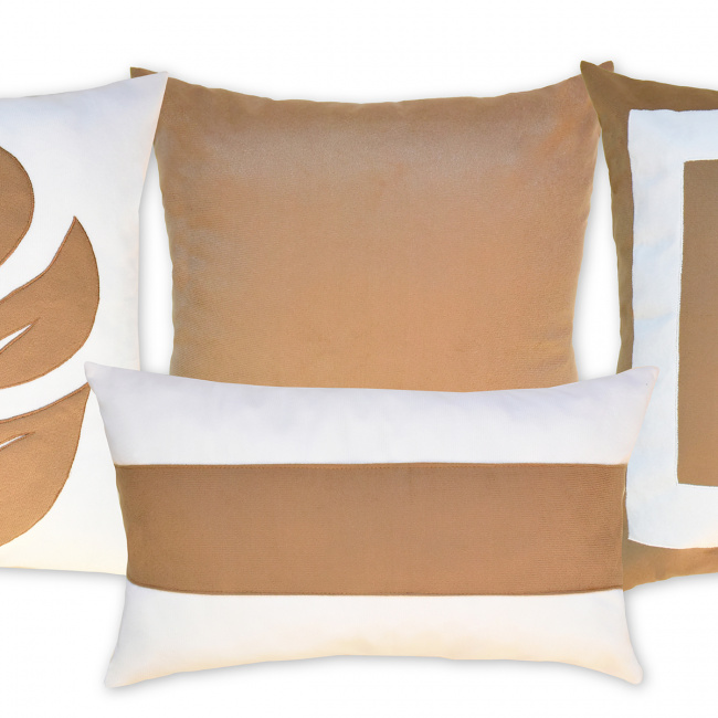 Kit Capas de Almofadas Quadro de Linho e Suede 04 Peças - Dourado