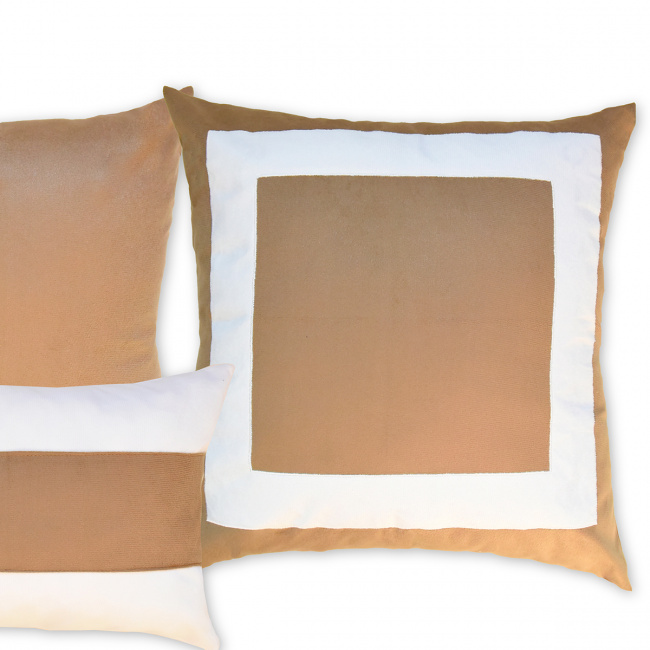 Kit Capas de Almofadas Quadro de Linho e Suede 04 Peças - Dourado