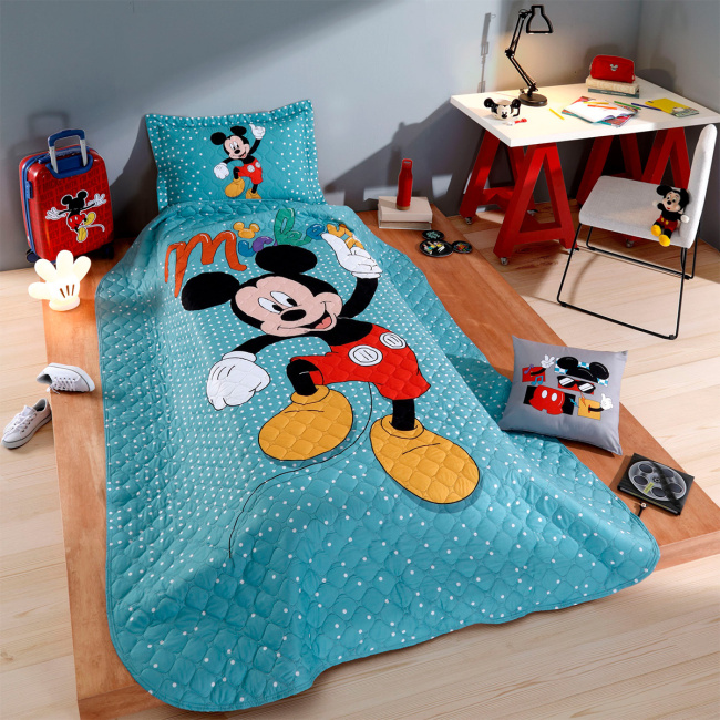 Kit Cobre Leito Colcha Solteiro Disney Home Fofinho 2,35m x 1,60m 02 Peças - Mickey