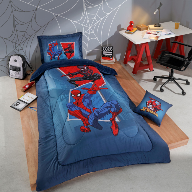 Kit Cobre Leito Colcha Solteiro Disney Home Fofinho 2,35m x 1,60m 02 Peças - Spiderman Team
