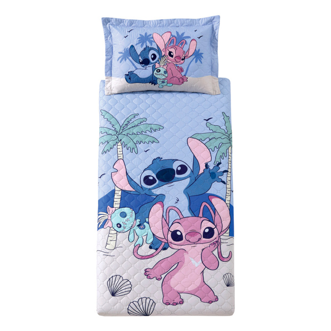 Kit Cobre Leito Colcha Solteiro Disney Home Fofinho 2,35m x 1,60m 02 Peças - Stitch Tropical