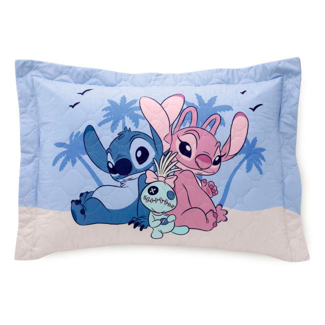 Kit Cobre Leito Colcha Solteiro Disney Home Fofinho 2,35m x 1,60m 02 Peças - Stitch Tropical