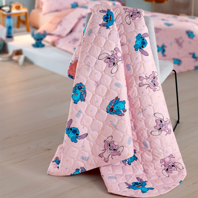 Kit Cobre Leito Colcha Solteiro Disney Infantil Fofinho 2,35m x 1,60m 01 Peça - Stitch Love