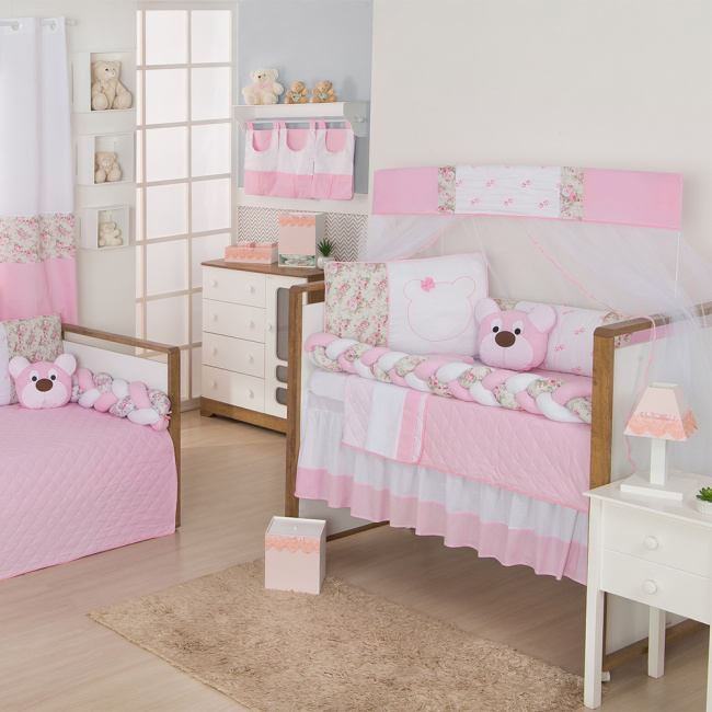 Kit de Berço Americano Urso Dengoso 10 Peças - Rosa