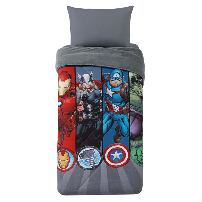 Kit Edredom Colcha Solteiro Disney Infantil Fofinho 2,40m x 1,60m 01 Peça - Avengers Retorno
