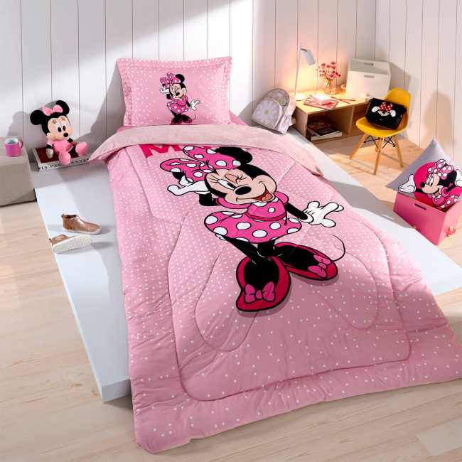 Kit Edredom Colcha Solteiro Disney Infantil Fofinho 2,40m x 1,60m 01 Peça - Minnie Home
