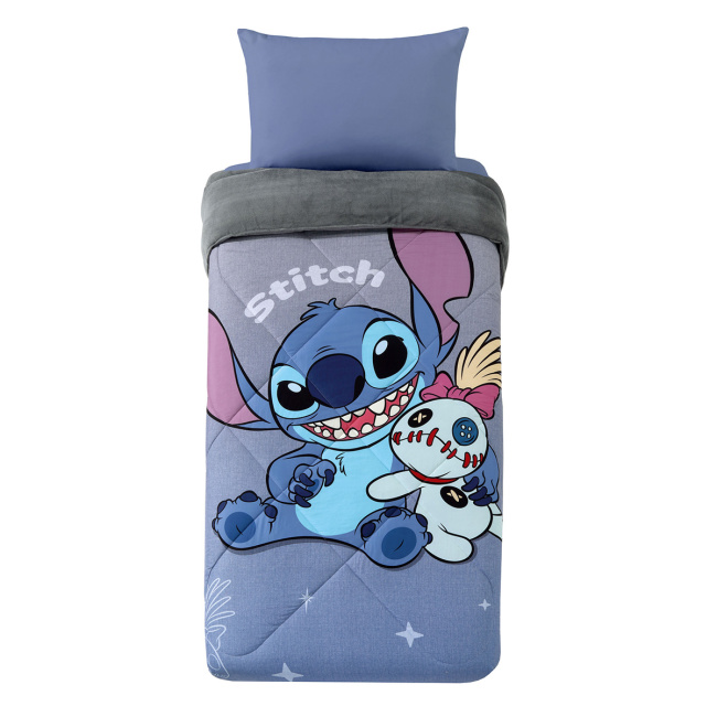 Kit Edredom Colcha Solteiro Disney Infantil Fofinho 2,40m x 1,60m 01 Peça - Stitch Relax