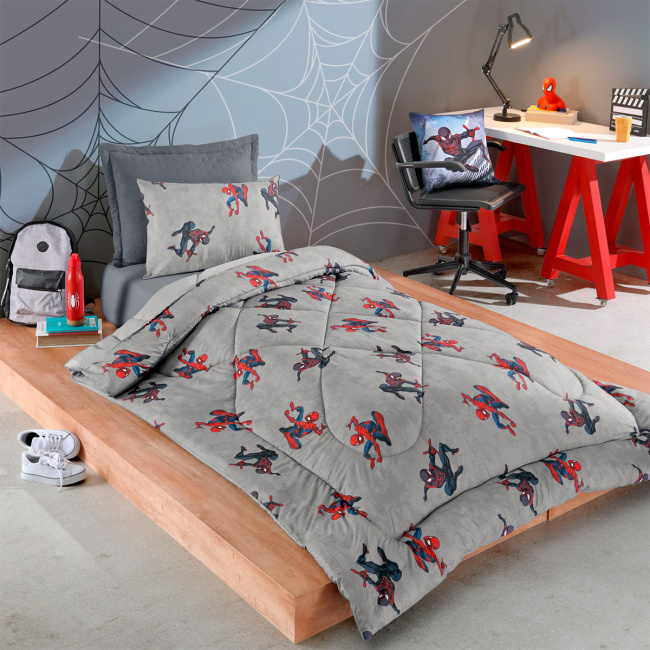Kit Edredom Colcha Solteiro Disney Infantil Fofinho 2,40m x 1,60m 01 Peça - Spider Black
