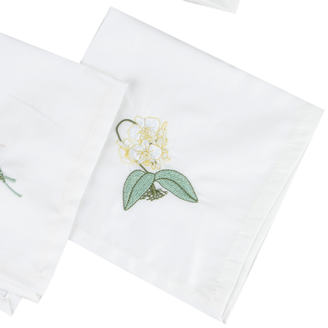 Kit Guardanapos de Pano 40cm x 40cm 400 Fios 100% Algodão Toque Acetinado 04 Peças Branco - Bordado Amarilis