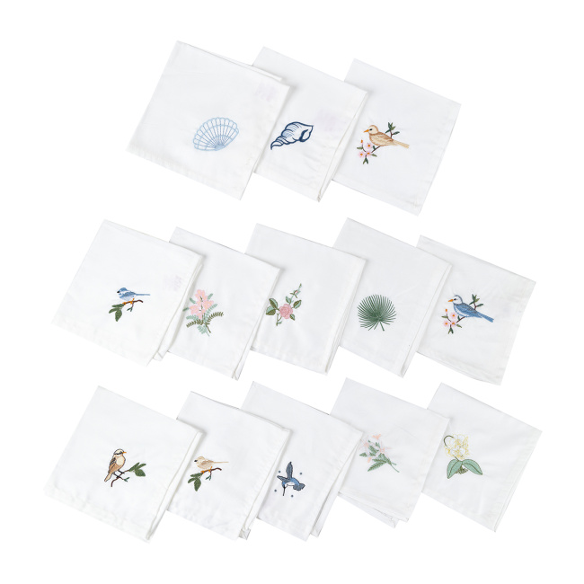 Kit Guardanapos de Pano 40cm x 40cm 400 Fios 100% Algodão Toque Acetinado 04 Peças Branco - Bordado Diversos