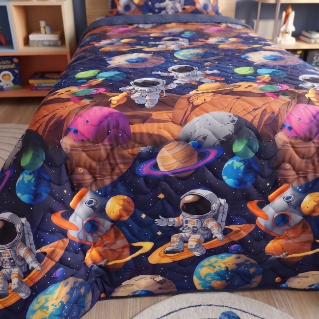 Kit Infantil Cobre Leito Matelado Solteiro Dupla Face 2,20m x 1,80m 02 Peças - Espaço / Azul