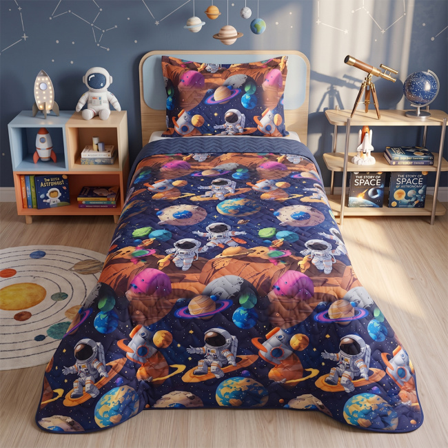 Kit Infantil Cobre Leito Matelado Solteiro Dupla Face 2,20m x 1,80m 02 Peças - Espaço / Azul