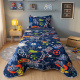 Kit Infantil Cobre Leito Matelado Solteiro Dupla Face 2,20m x 1,80m 02 Peças - Game / Azul