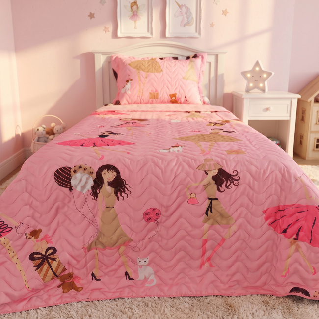 Kit Infantil Cobre Leito Matelado Solteiro Dupla Face 2,20m x 1,80m 02 Peças - Sofie / Rosa