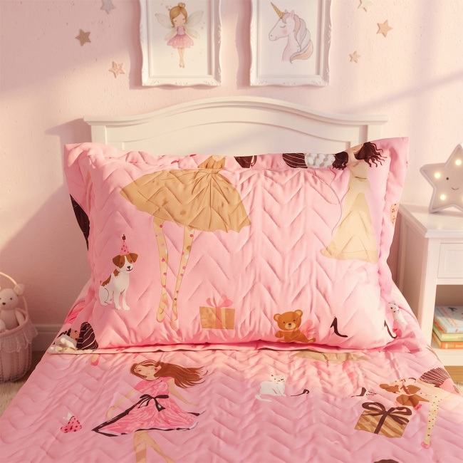 Kit Infantil Cobre Leito Matelado Solteiro Dupla Face 2,20m x 1,80m 02 Peças - Sofie / Rosa