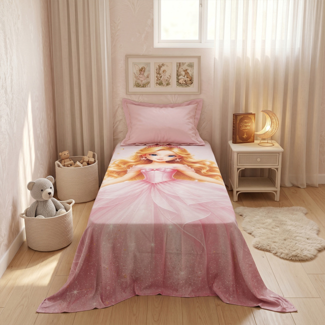 KIT Infantil Solteiro Mundo Encantado 1,80m x 2,40m 03 Peças - Princesa