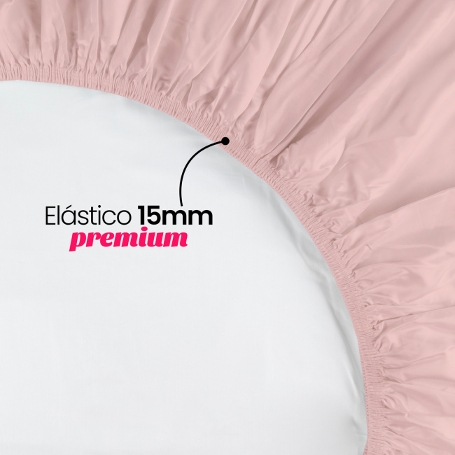 Lençol de Baixo Com Elástico 35cm Altura Solteiro Pádua 400 Fios Egípcio 100% Algodão - Rosa Chá