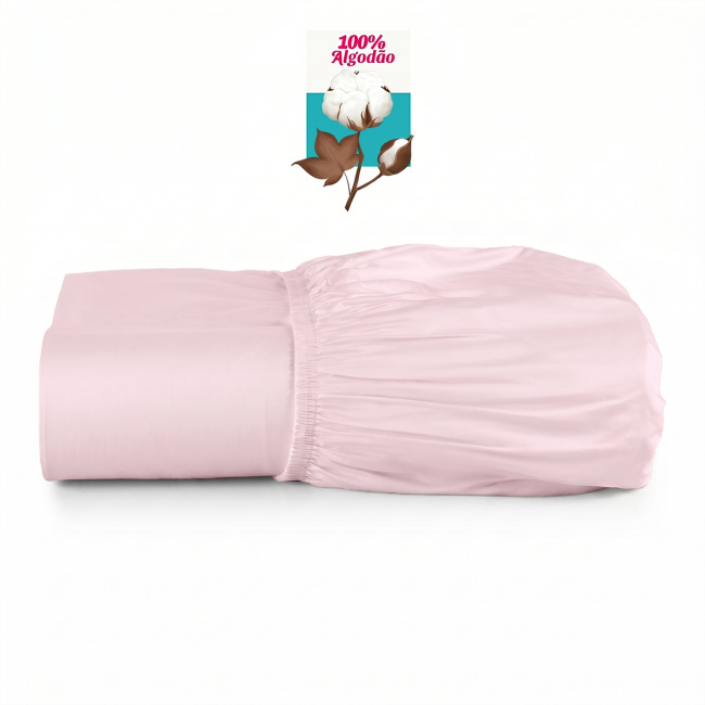 Lençol de Baixo Com Elástico 40cm Altura Casal Pádua 400 Fios Egípcio 100% Algodão - Rosa