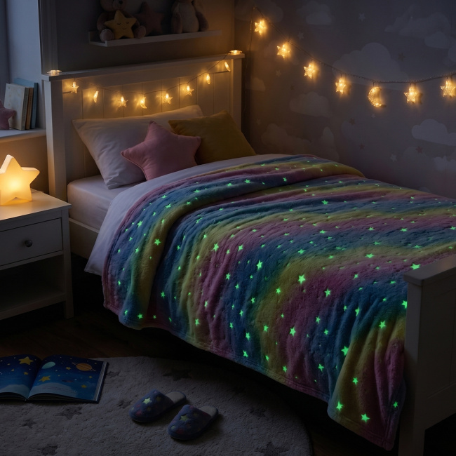 Manta Infantil Glow Brilha no Escuro 180g/m² 2,00m x 1,50m 01 Peça - Estrelas Arco Íris