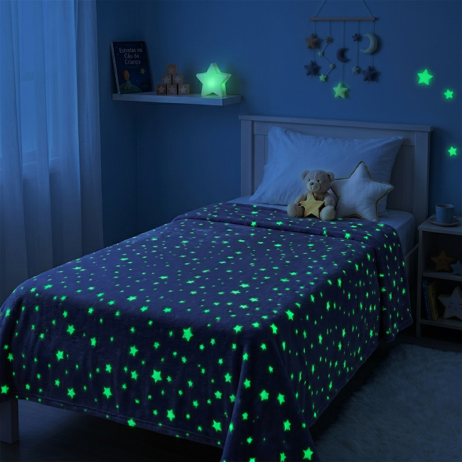 Manta Infantil Glow Brilha no Escuro 180g/m² 2,00m x 1,50m 01 Peça - Estrelas Bege