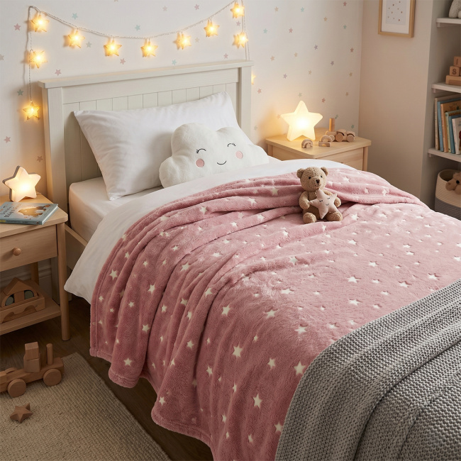 Manta Infantil Glow Brilha no Escuro 180g/m² 2,00m x 1,50m 01 Peça - Estrelas Rosa