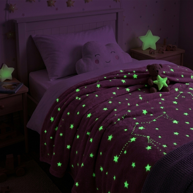 Manta Infantil Glow Brilha no Escuro 180g/m² 2,00m x 1,50m 01 Peça - Estrelas Rosa