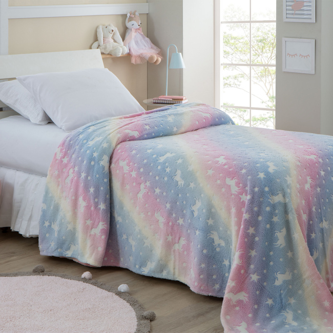 Manta Infantil Glow Brilha no Escuro 180g/m² 2,00m x 1,50m 01 Peça - Unicórnio