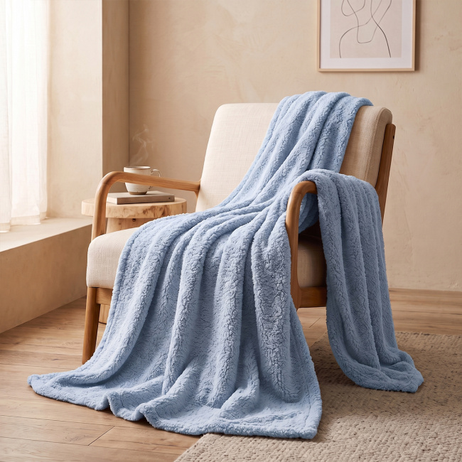 Mantinha Cobertor Dupla Face Sherpa Glamour Toque Macio e Aveludada Quentinha 2,10m x 1,90m 01 Peça - Azul